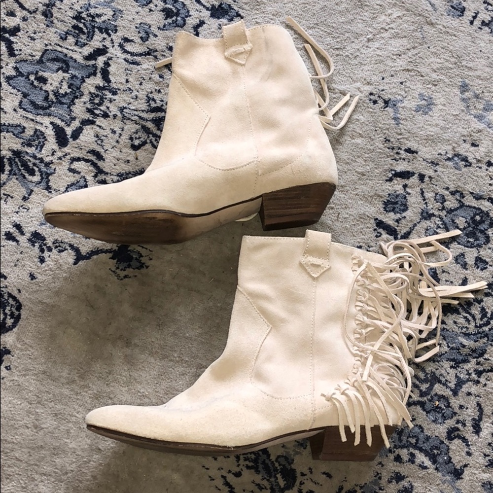 •ZARA• Beige Suede Ecru Fringe Boots/Booties